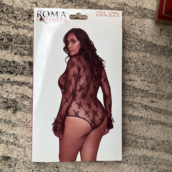 Plus Size Black Sheer Elegance Teddy With Ruffle & Snap Bottom. - Picture 2 of 4